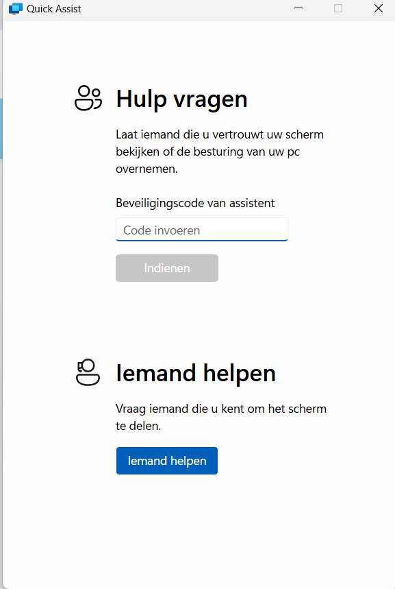 Quick Assist hulp vragen interface