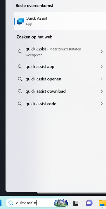 Quick Assist zoeken in Windows